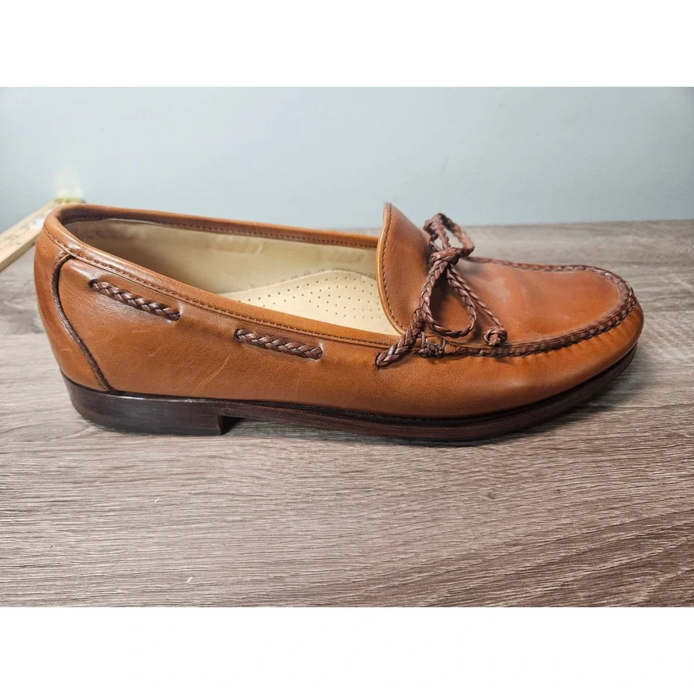 Allen Edmonds Colebrook Tan Leather Braided Bow Loafers Mens 9.5 D 91320 USA